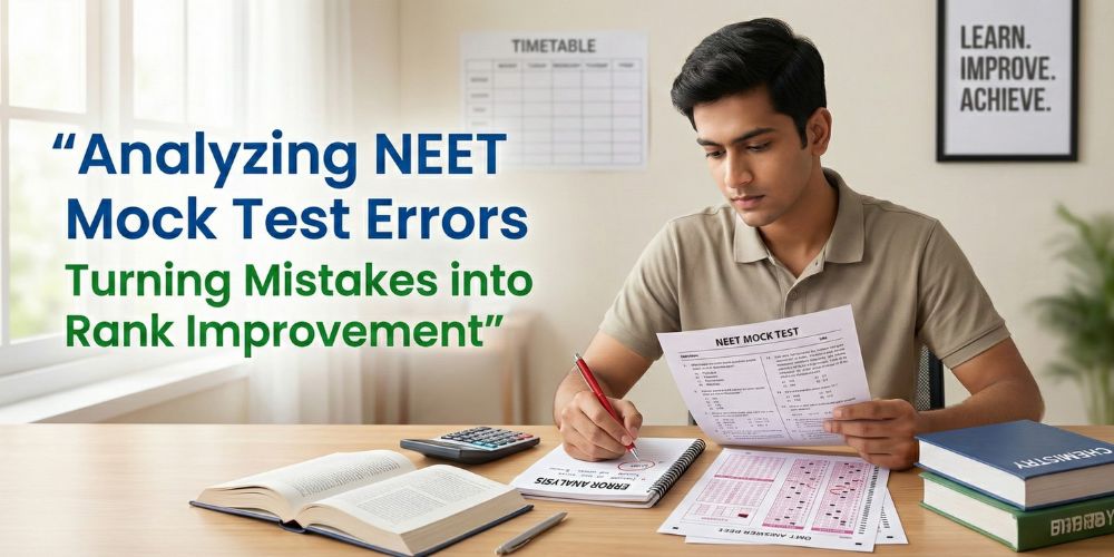 Student analyzing NEET Mock Test errors and OMR sheet