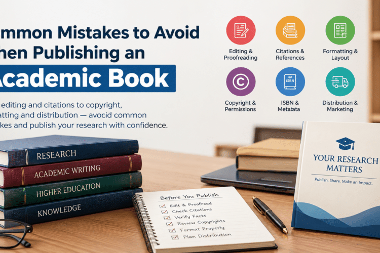 Common mistakes to avoid when publishing an academic book, including editing, formatting, citations, and copyright